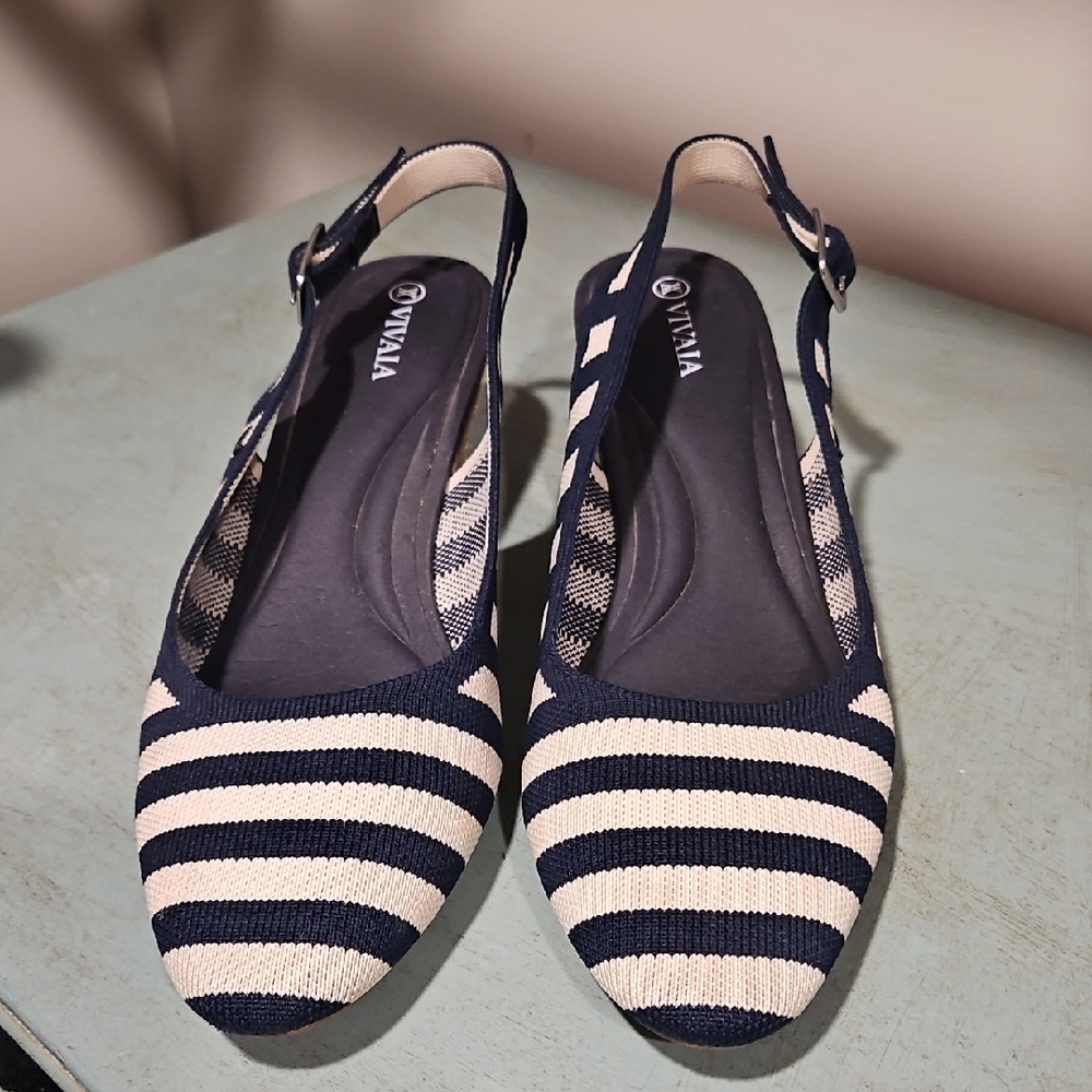 Vivaldi Navy and Cream Striped Espadrilles